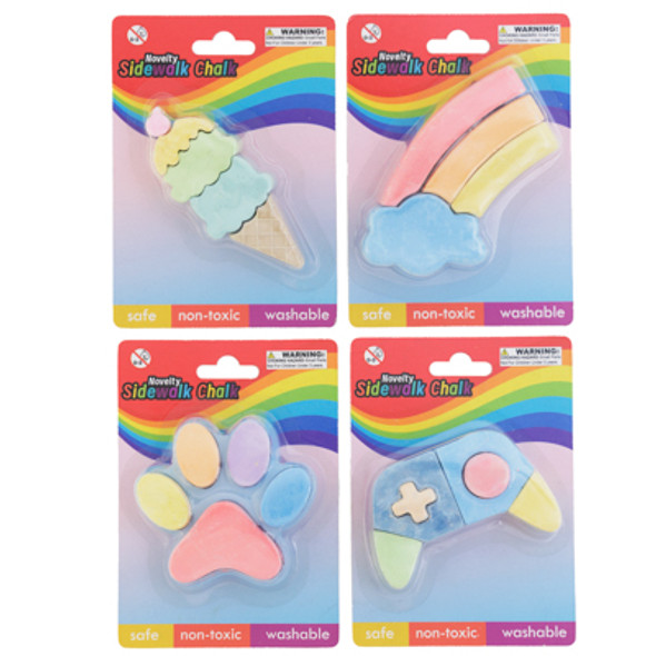 NOVELTY SIDEWALK CHALK 4 ASST GAMER/ ICE CREAM/ RAINBOW/ PAW BLISTER CARD NOVELTY SIDEWALK CHALK 4 ASST GAMER/ ICE CREAM/ RAINBOW/ PAW BLISTER CARD