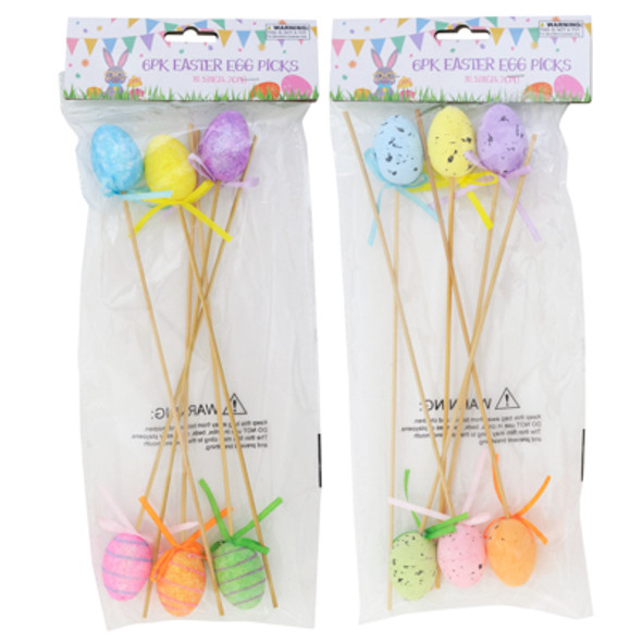 EASTER EGG PICKS 6PK 10.5IN L 1.5 IN L EGG/ EASTER PBG