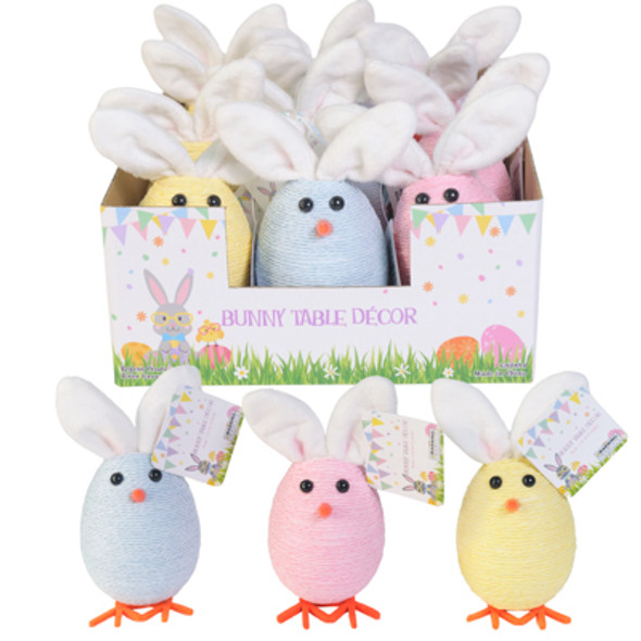 STRING WRAP EGG BUNNY EAR'D CHICK 3 ASST 6.5IN H X 2.75 DIA IN 12PC PDQ