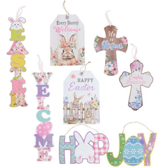 WALL PLAQUE EASTER MDF 8 ASST DESIGNS/ LABEL INCL CROSS/HORIZ&VERT WORD DESIGNS