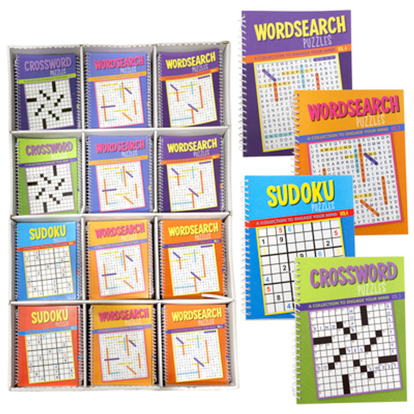 PUZZLE BOOKS SPIRAL 80 PGS, 4 ASSORTED TITLES FLOOR DSPLY