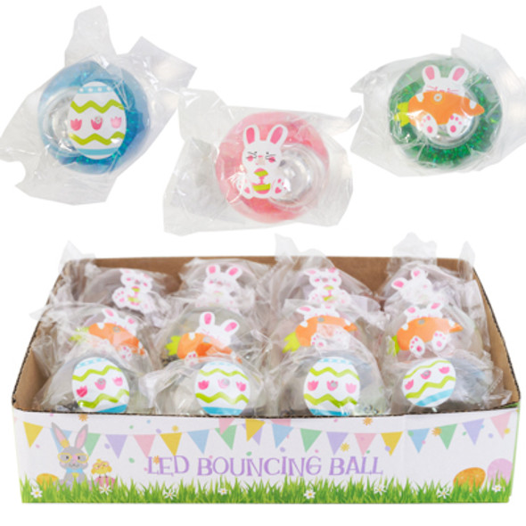 LED BOUNCING BALL EASTER PRINT 3 ASST 2.56IN DIA EA POLYBAG UPC LAB IN 12PC PDQ LED BOUNCING BALL EASTER PRINT 3 ASST 2.56IN DIA EA POLYBAG UPC LAB IN 12PC PDQ