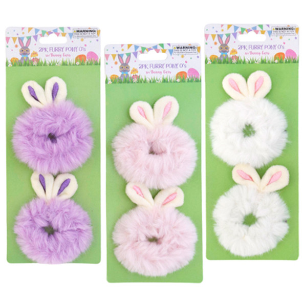 EASTER BUNNY FURRY PONY-O 2PK W/BUNNY EARS 3ASST COLORS ON EASTER TCD