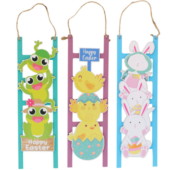 EASTER CLIMBING LADDER HANGING DECOR 3 ASST 16" H X 5" W STACKED CHICKS/ BUNNY/FROGS EAST HT