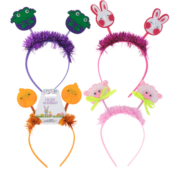 EASTER HEADBOPPER 4 AST W/ ROSY CHEEKS & GOOGLY EYES PLST BAND & TINSEL TRIM BARBELL HDR EASTER HEADBOPPER 4 AST W/ ROSY CHEEKS & GOOGLY EYES PLST BAND & TINSEL TRIM BARBELL HDR