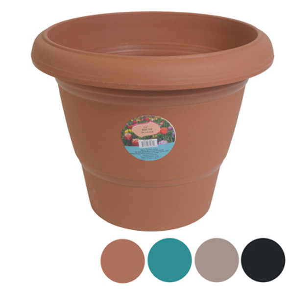 PLANTER ROUND 14.25 INCH DIAMETER 11.4 INCH TALL 4 COLORS BAGGED NOT BOXED