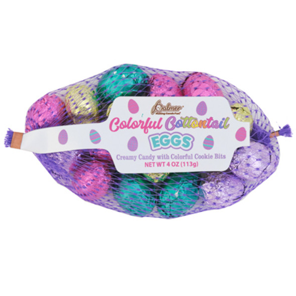 COLORFUL COTTONTAIL CREAMY CANDY W/COOKIE BITS 3.4 OZ IN MESH BAG IN COUNTER DISPLAY