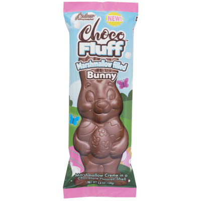 CHOCOFLUFF BUNNY 3.8 OZ MARSHMALLOW FILLED CHOCOLATE FLAVORED SHELL IN COUNTER DISPLAY