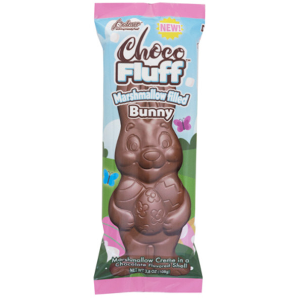 CHOCOFLUFF BUNNY 3.8 OZ MARSHMALLOW FILLED CHOCOLATE FLAVORED SHELL IN COUNTER DISPLAY