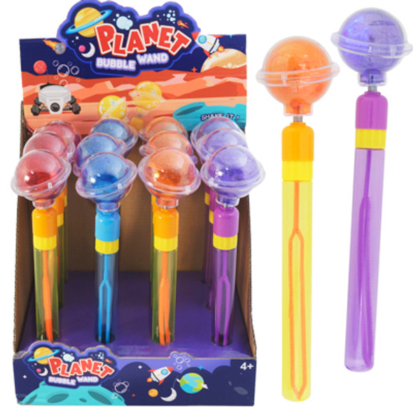 BUBBLE WAND PLANET 2.2OZ (65ML) 4AST 10.75IN W/LITE UP FLASHING CENTER / 12PC PDQ HANGTAG BUBBLE WAND PLANET 2.2OZ (65ML) 4AST 10.75IN W/LITE UP FLASHING CENTER / 12PC PDQ HANGTAG