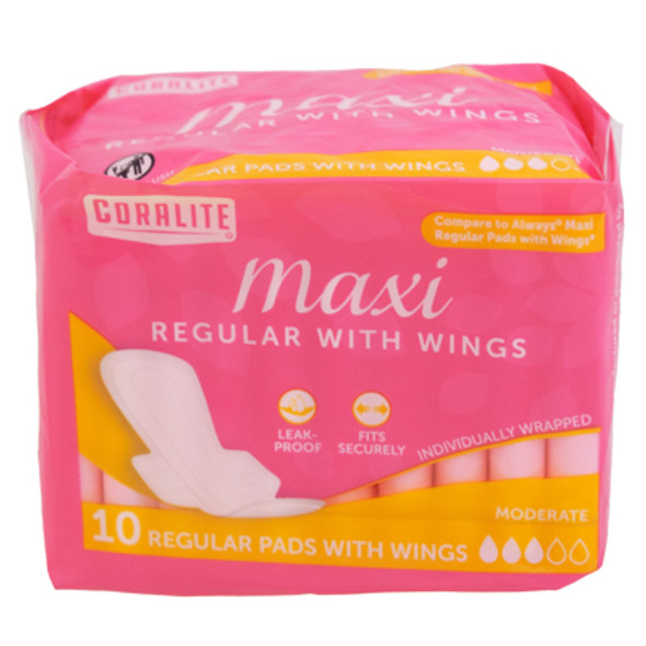 MAXI PADS 10CT REGULAR W/WINGS MODERATE CORALITE