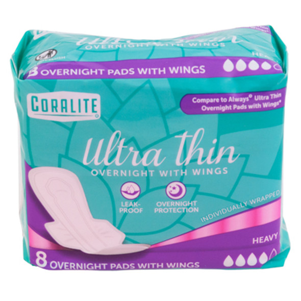 ULTRA THIN PADS 8CT OVERNIGHT W/WINGS HEAVY CORALITE ULTRA THIN PADS 8CT OVERNIGHT W/WINGS HEAVY CORALITE