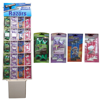 RAZORS 4PK TRIPLE BLADE MENS/WOMENS 100PC FLOOR DISPLAY XTRACARE 4ASSORTED