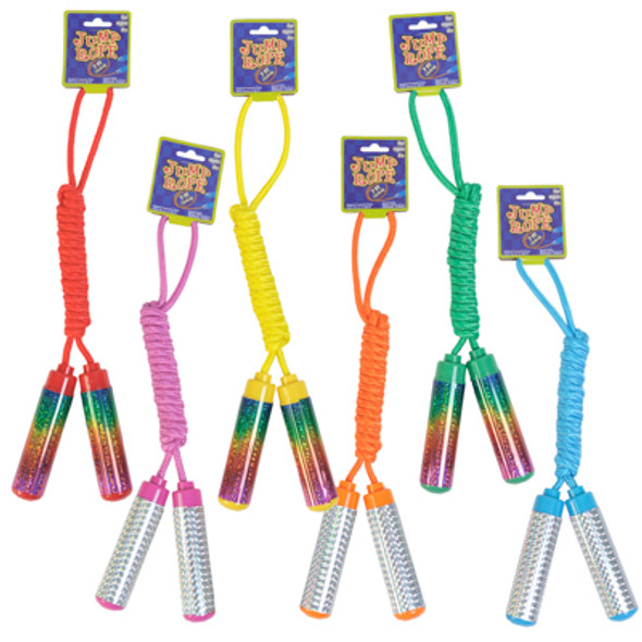 JUMP ROPE 7FT 2ASST SILVER & RAINBOW LASER HANDLES/ 6 ASST SOLID COLOR ROPES BARBELL HDR JUMP ROPE 7FT 2ASST SILVER & RAINBOW LASER HANDLES/ 6 ASST SOLID COLOR ROPES BARBELL HDR