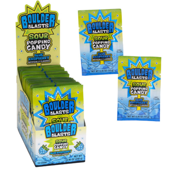 BOULDER BLAST SOUR POPPING CANDY 24CT BLUE RASPBERRY .53 OZ COUNTER DISPLAY