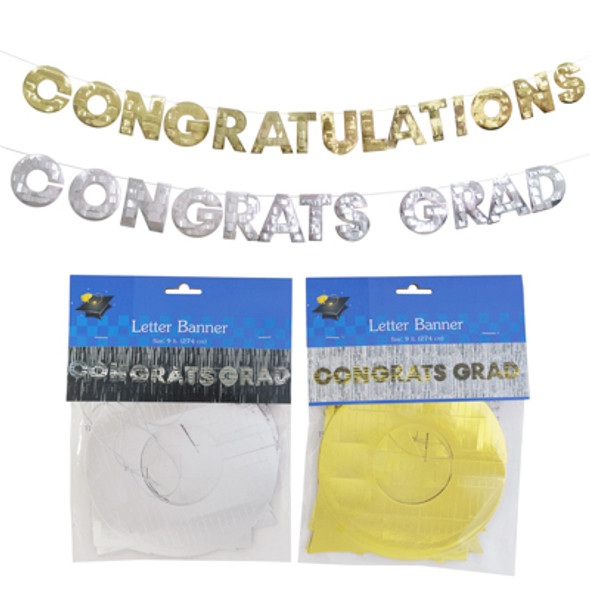 GRAD FOIL BRUSH BANNER 9FT 2 ASST COLORS PBH GRAD FOIL BRUSH BANNER 9FT 2 ASST COLORS PBH
