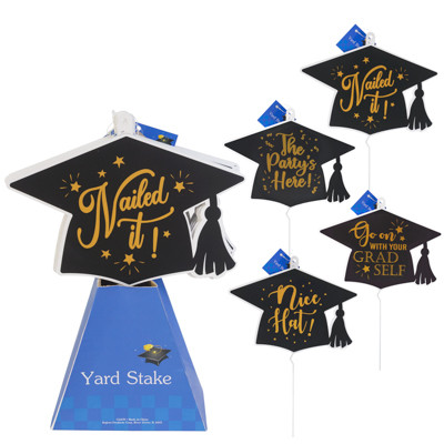 GRAD YARD SIGN 4 ASST 20.5IN L/ HAT SHAPE PEGGABLE CORRUGATE / HT - PDQ