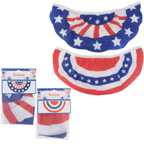 BUNTING PATRIOTIC 12IN W X 24IN L 2 ASST STYLES PLEATED POLY W/ METAL GROMMETS PBH BUNTING PATRIOTIC 12IN W X 24IN L 2 ASST STYLES PLEATED POLY W/ METAL GROMMETS PBH