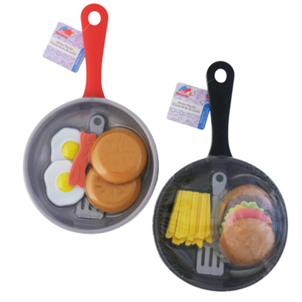 KITCHEN PLAYSET 2 ASST FRYPAN W/ BACON & EGGS -8PC/ 9PC HAMBURGER & FRIES HT