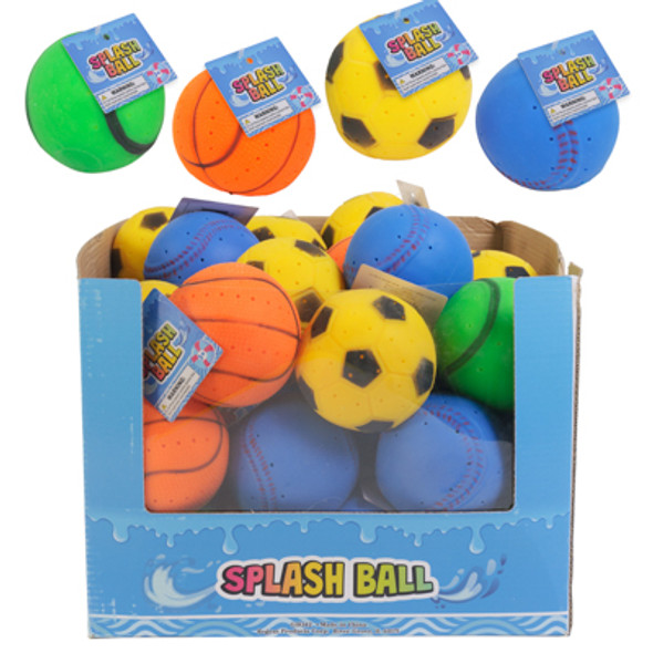 SPLASH SPORTS BALL 3.35IN DIA 4 ASST IN 36PC PDQ