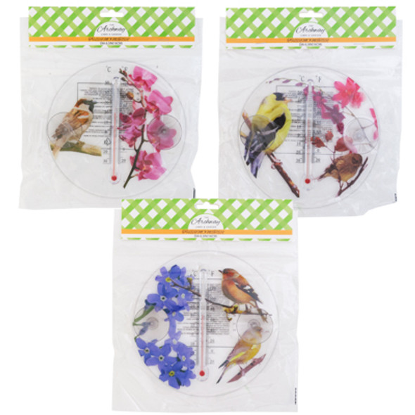 THERMOMETER 6.3IN DIA FLORAL/ BIRD PRINT 3 ASST THERMOMETER 6.3IN DIA FLORAL/ BIRD PRINT 3 ASST