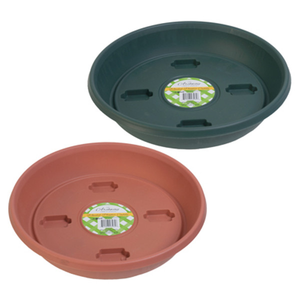 PLANTER SAUCER W/WHEELS 11.5IN DIA X 2.625IN H INDOOR/ OUTDOOR 2 COLORS/ GARDEN LABEL