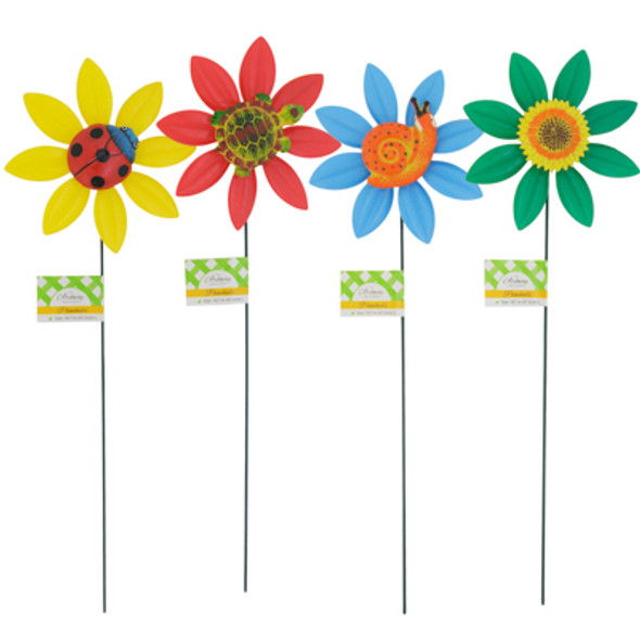 LAWN PINWHEELS PLASTIC FLOWERS W/INSECT CENTER 4 ASST 6.3IN DIA 18.5IN DIA K/D UPC LAB LAWN PINWHEELS PLASTIC FLOWERS W/INSECT CENTER 4 ASST 6.3IN DIA 18.5IN DIA K/D UPC LAB