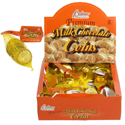 MILK CHOCOLATE COINS IN MESH BAG 1.27 OZ IN 12PC PDQ