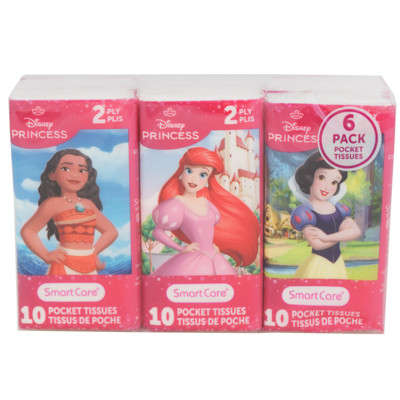 POCKET TISSUE 6PK DISNEY PRINCESS 2PLY - 10CT WHITE