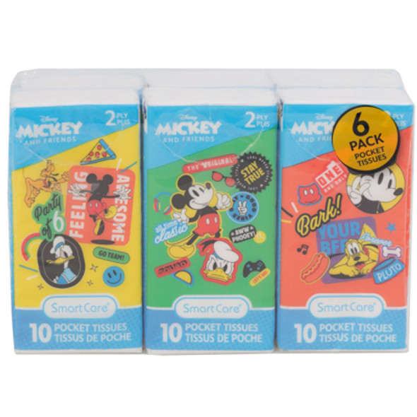 POCKET TISSUE 6PK MICKEY & DONALD DISNEY 2PLY - 10CT WHITE