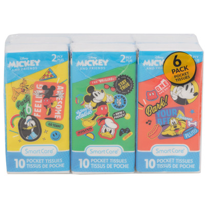 POCKET TISSUE 6PK MICKEY & DONALD DISNEY 2PLY - 10CT WHITE
