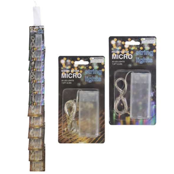 MICRO LIGHTS 20 LED 7.2FT B/O 2 ASST WARM WHITE & MULTI COLOR BLC ON 12PC DISP STRIP