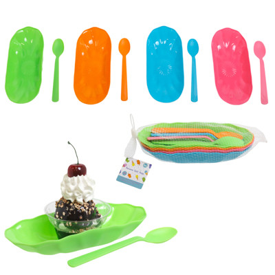 BANANA SPLIT DISH MESH BAG W/ HANG TAG 8PC SET 8.25IN X 3.5IN TRAYS