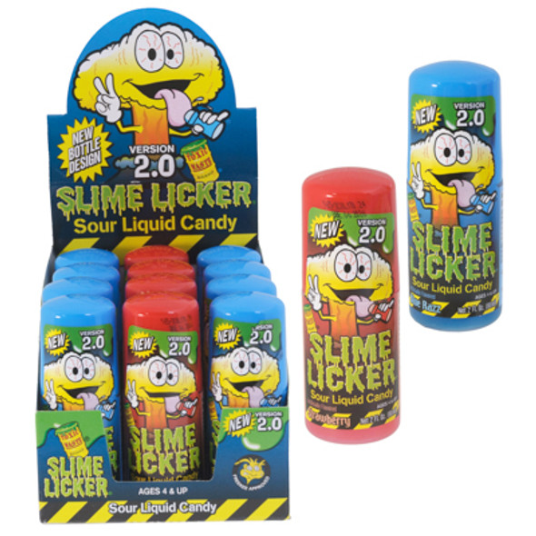 SLIME LICKER 2.0 SOUR LIQUID CANDY STRAWBERRY+ BLUE RAZZ 2 FL OZ 12PC COUNTER DISPLAY - NO AMAZON SALES