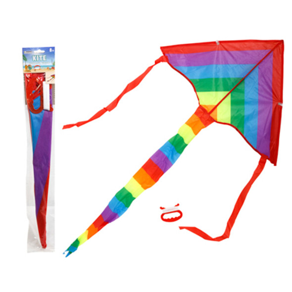 KITE TRIANGLE SHAPE POLYESTER RAINBOW STRIPE 31.5IN X 15.7IN/ 30M LINE/ PBH KITE TRIANGLE SHAPE POLYESTER RAINBOW STRIPE 31.5IN X 15.7IN/ 30M LINE/ PBH
