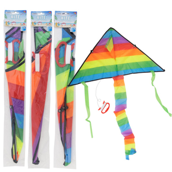 KITE TRIANGLE SHAPE POLYESTER 3 ASST RAINBOW STRIPE 31.5IN X 15.7IN/ 30M LINE/ PBH