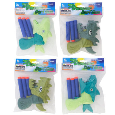 DINO DART GUN 2 STYLES EA W/3 FOAM DARTS