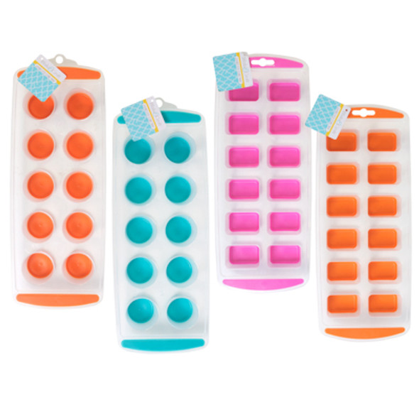 ICE CUBE TRAY W/ JUMBO POP OUT 10 ROUND OR 12 RECT EA STYLE IN AST COLORS B & C HT