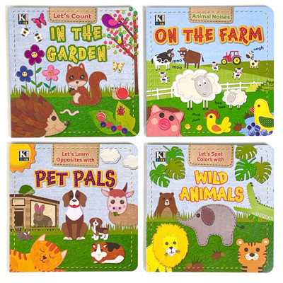 BOARD BOOK 4ASST LET'S LEARN GARDEN/PET/FARM/WILD ANIMALS IN  24-PC COUNTER DISPLAY