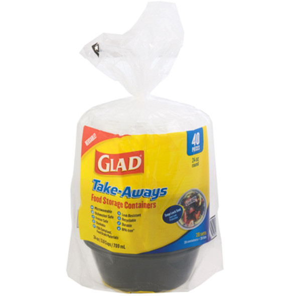 FOOD STORAGE CONTAINERS 40PC REUSABLE GLAD TAKE-AWAYS 24 OZ ROUND