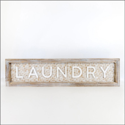 WALL DECOR 37X9X2 LAUNDRY WHITE/BROWN/NEUTRAL BAMBOO/WOOD (118.00)