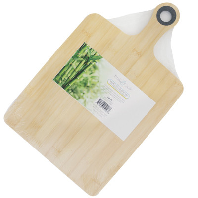 CUTTING BOARD BAMBOO W/HANDLE 15H X 9.5W SHRINKWRAP W/B&C COLOR LABEL