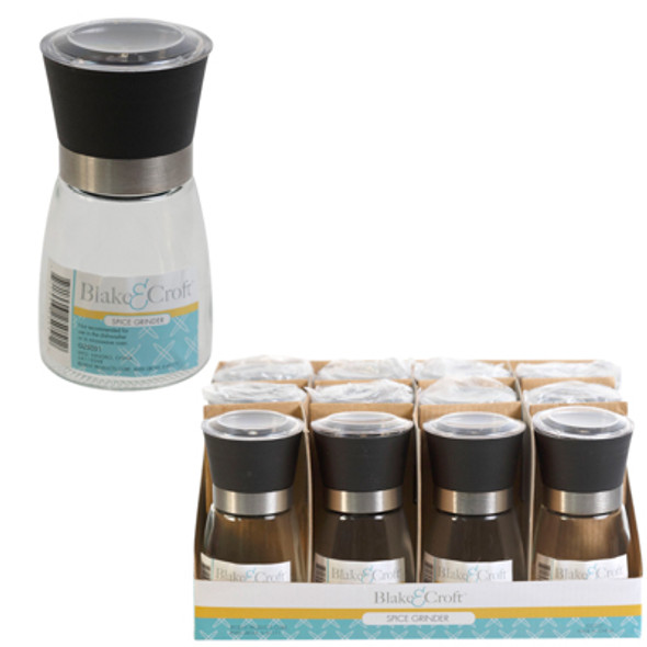 SPICE GRINDER GLASS BODY W/ CERAMIC GRIND MECHANISM EA W/ LAB IN 24PC PDQ