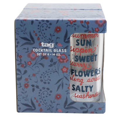 COCKTAIL GLASS 10OZ 4PC SET SUMMER SIPPIN  6.3X2.8 BOXED (12.00)