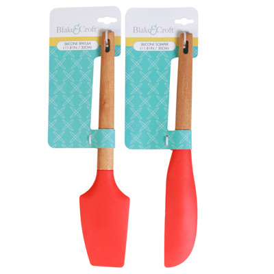SPATULA/ SCRAPER SILICONE W/ BEECHWOOD HANDLE ASSTD B & C TCD