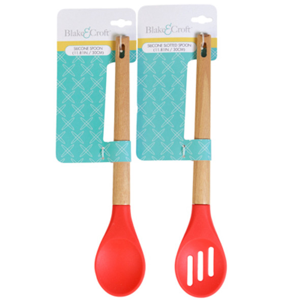 SPOON SILICONE W/ BEECHWOOD HANDLE ASST BASTING OR SLOTTED 12" SPOON SILICONE W/ BEECHWOOD HANDLE ASST BASTING OR SLOTTED 12"