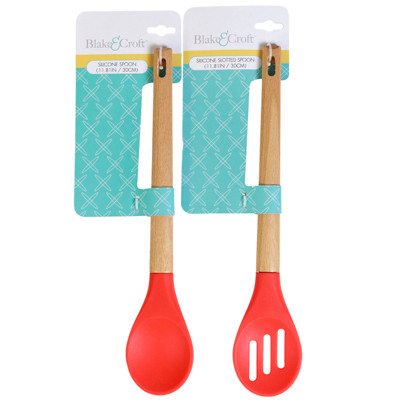 SPOON SILICONE W/ BEECHWOOD HANDLE ASST BASTING OR SLOTTED 12"