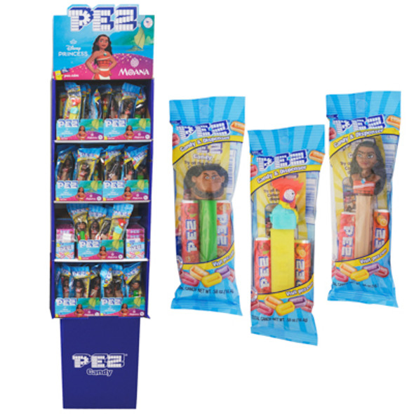 PEZ MOANA SHIPPER 108PC 84 DISPENSERS 24 - 6PK ROLLS PEZ MOANA SHIPPER 108PC 84 DISPENSERS 24 - 6PK ROLLS