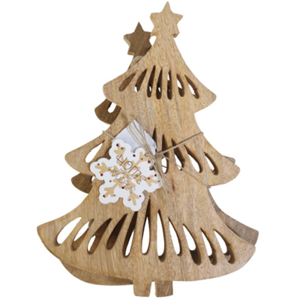 TRIVETS 2PC SET TREE CUTOUT HARVEST WOOD