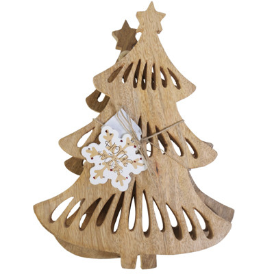 TRIVETS 2PC SET TREE CUTOUT HARVEST WOOD